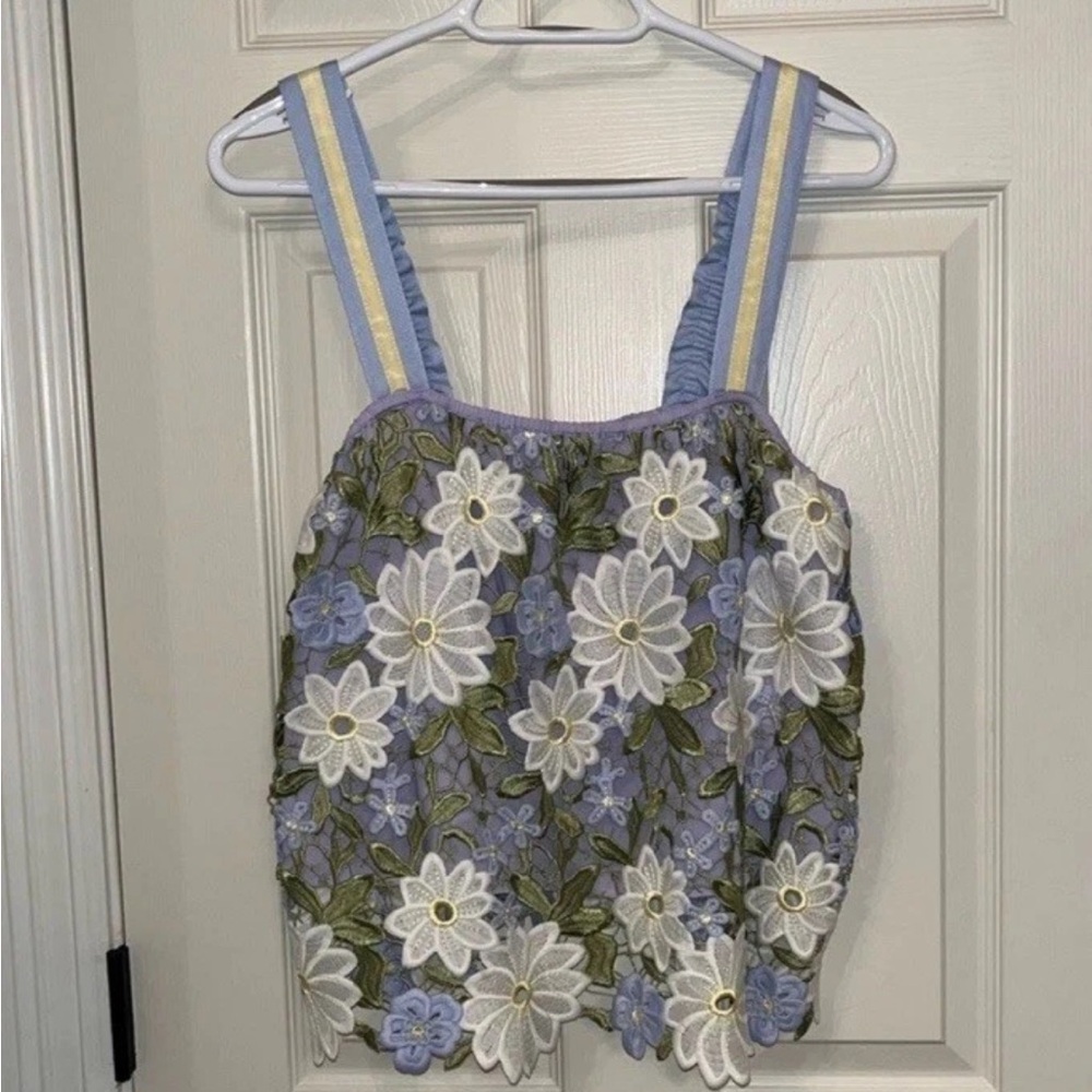 NWT Current Air Lavender Floral Lace Tank with Yellow-Trim Straps